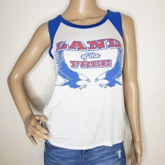 Land Of The Free Sunset & Rose Womens Graphic Tank Top Small America Patriotic - Picture 2 of 6